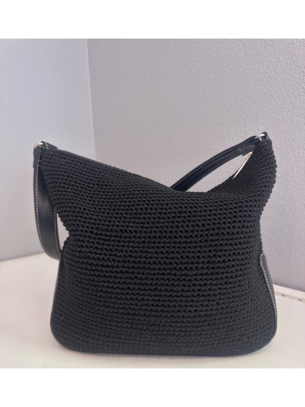 The Sak x Elliot Lucca Purse Black Crochet Shoulder Bag Boho Casual Zip-Top - Picture 2 of 15